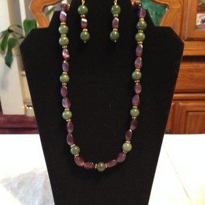 Handmade  Amethyst, Jasper Necklace, Bracelet, Ear